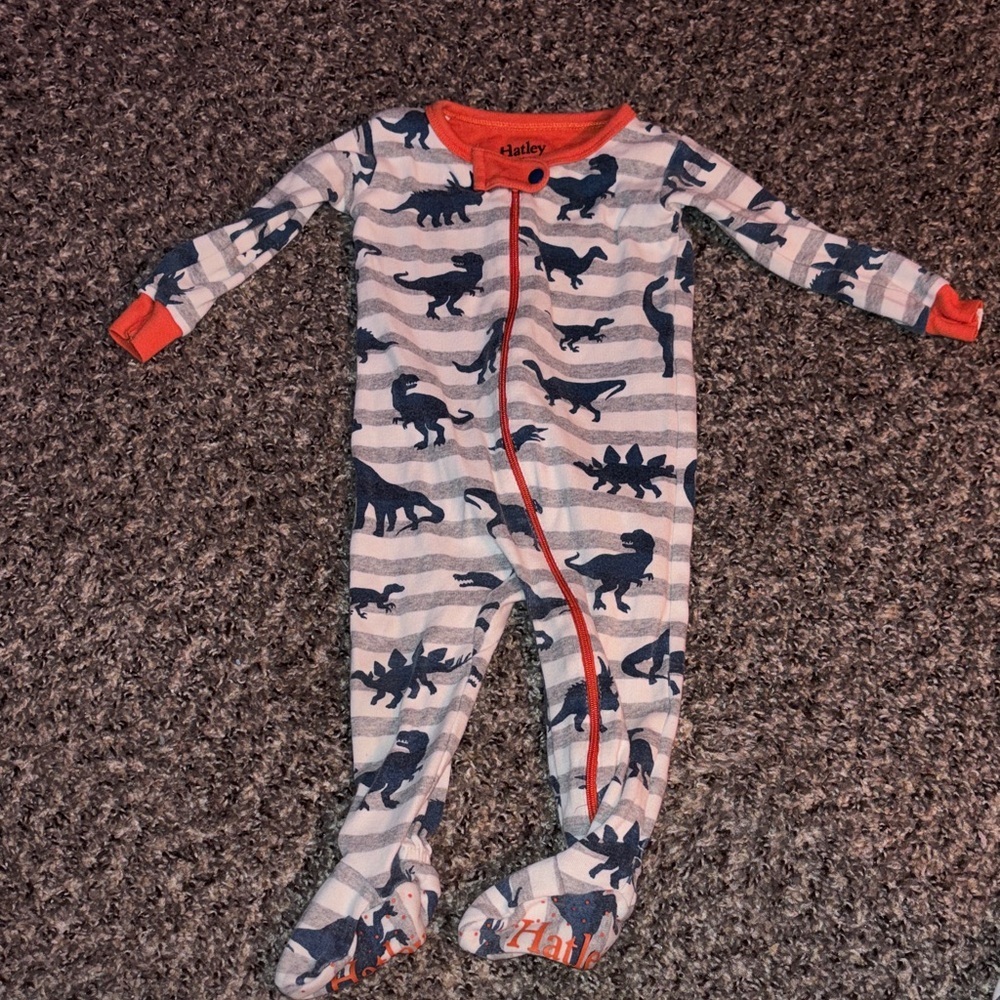 Hatley Kids Dinosaur Footie - Navy and Orange